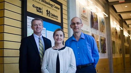 Dr. Patrick Frias, former chief operating officer, Children’s Healthcare of Atlanta, Mary Ellen Imlay, chair of The Imlay Foundation; M.G. Finn, chair of the School of Chemistry and Biochemistry in Georgia Tech’s College of Sciences, at the Pediatric Technology Center at Georgia Tech